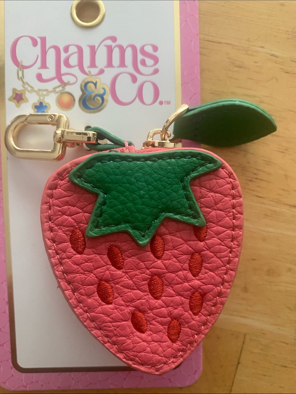 Strawberry zippered bag charm Coin Purse keychain by Charms & Co. NWT - Picture 3 of 4